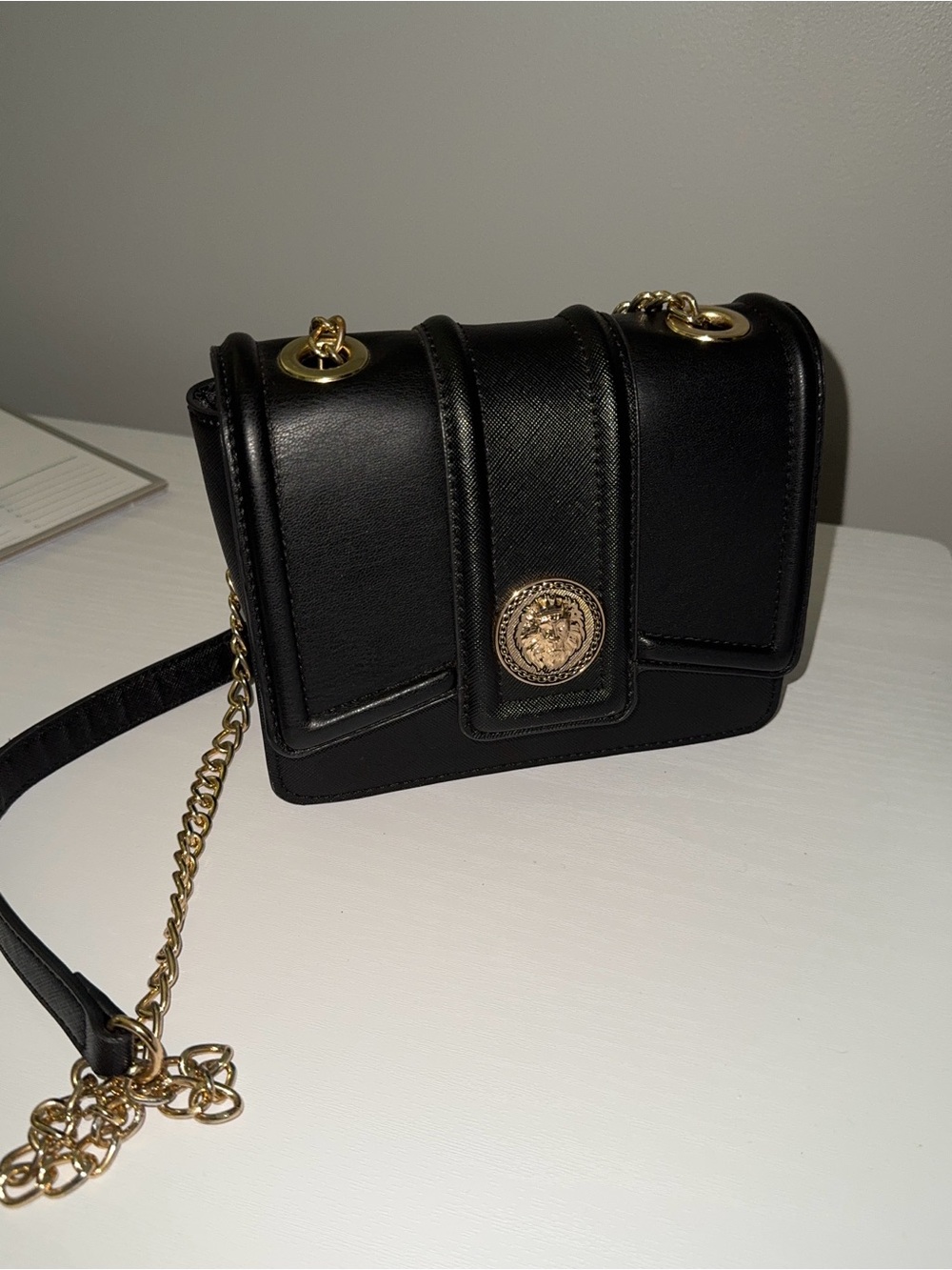 ALDO Black Faux Leather Crossbody Bag with Gold Accents